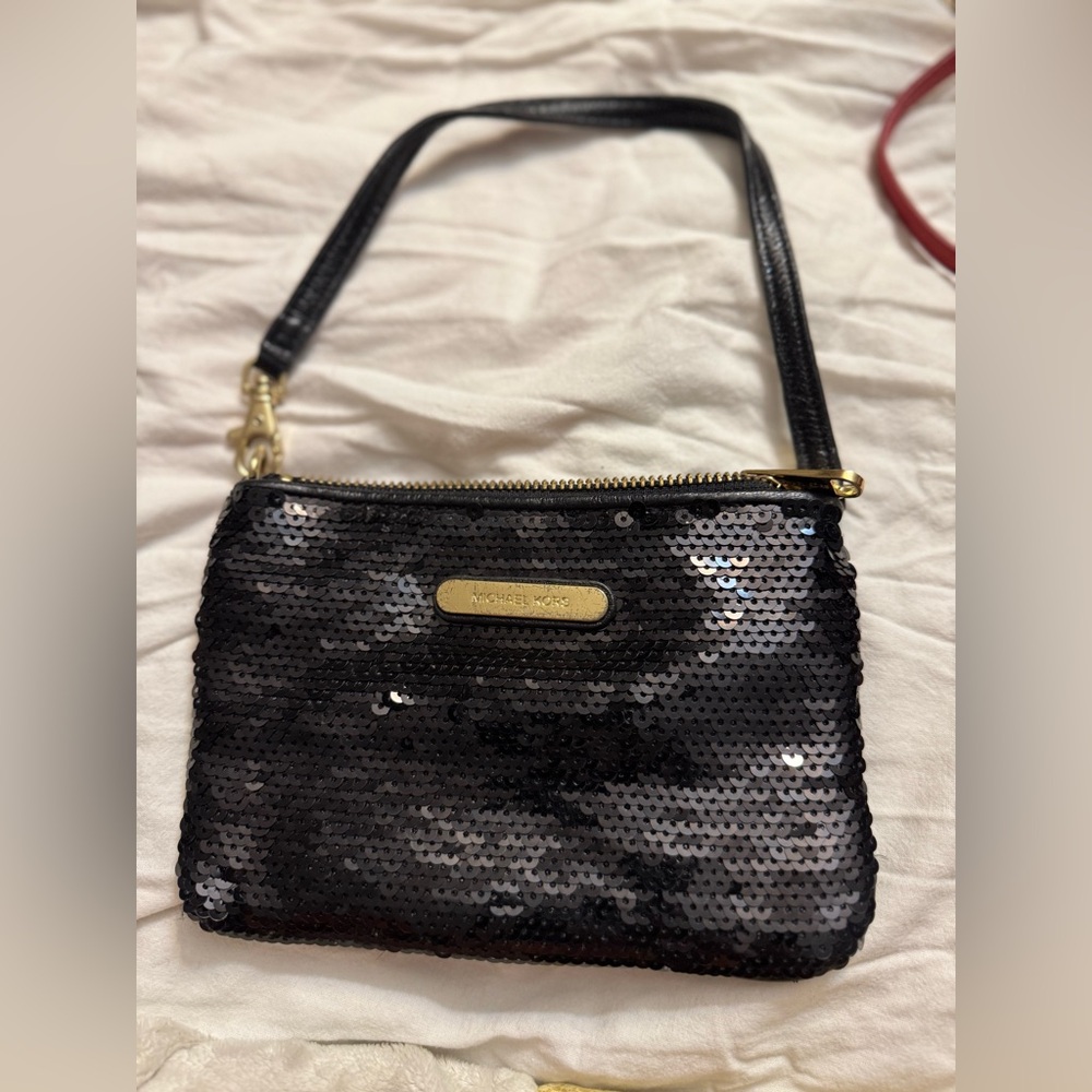 Black Sequin Mini Bag‎ by Michael Kors Gold Hardware Evening Bag